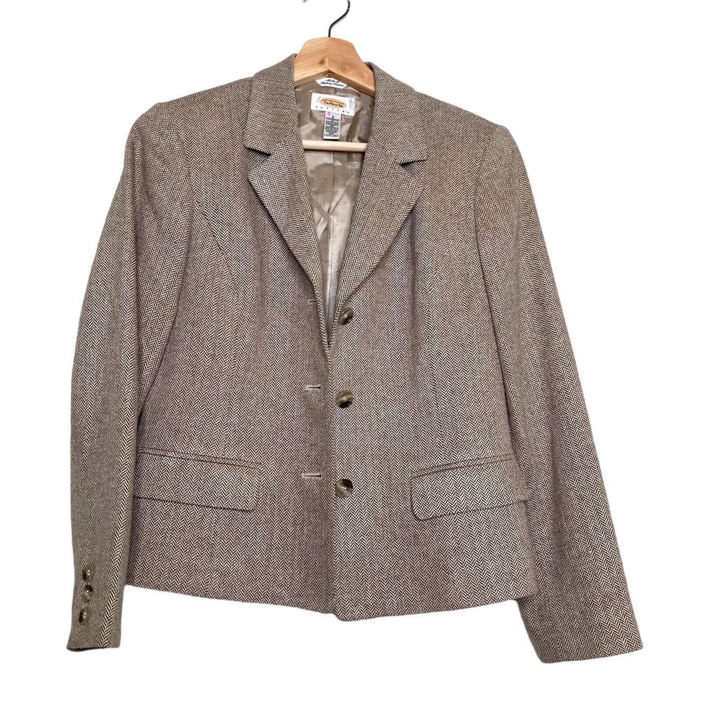 Talbots Classic Beige Herringbone Silk Cotton Blend Blazer Lining Size 2